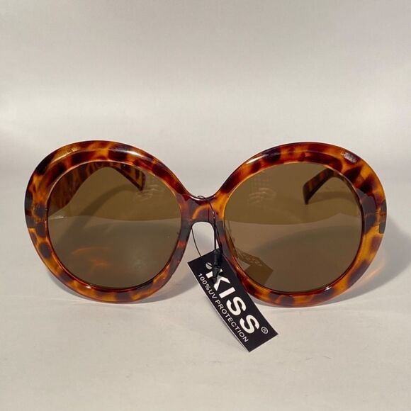 1066 Kiss Oversized Round Tortoise Sunglasses NWT - Picture 2 of 9